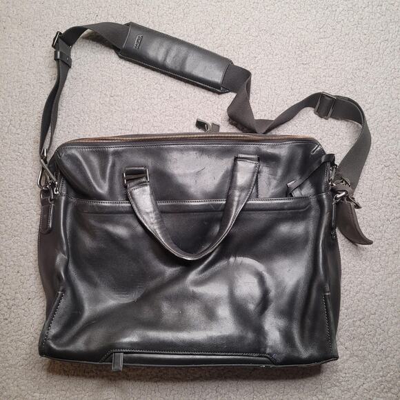 TUMI Harrison Horton Double Zip Black Leather Briefcase Laptop Bag 63002D - Picture 2 of 16